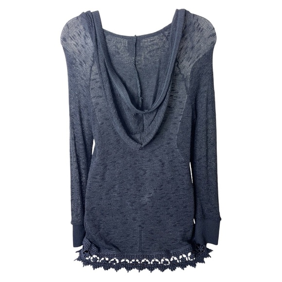 Y2K Bobeau Crochet Embroidered Cutout Lace Hem Knit Hooded Top Black M Goth Cozy - Picture 4 of 14